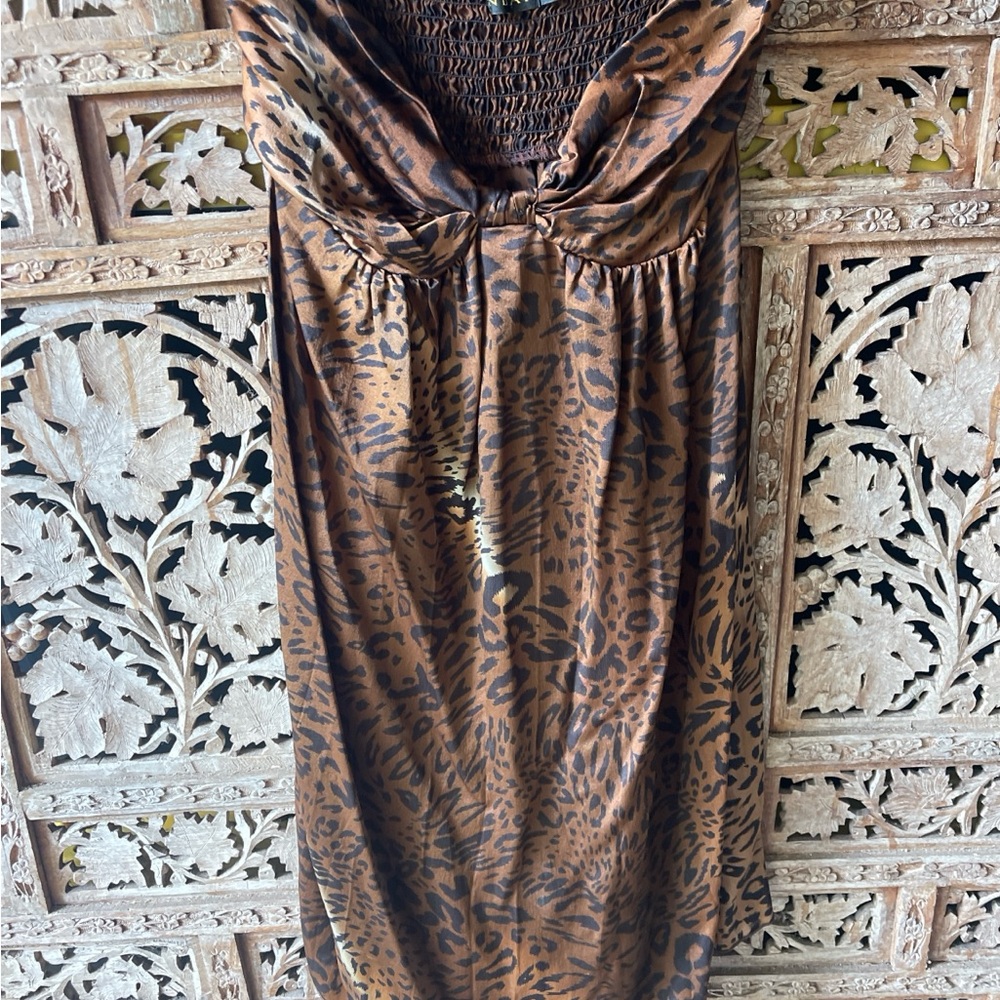 Indah Silk leopard animal print Strapless Dress